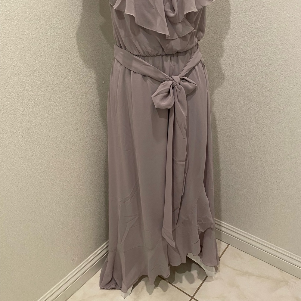NWT Show Me Your Mumu Dress MUMU Jess Ruffle MIDI Dress Dove Grey Chiffon - Picture 4 of 9